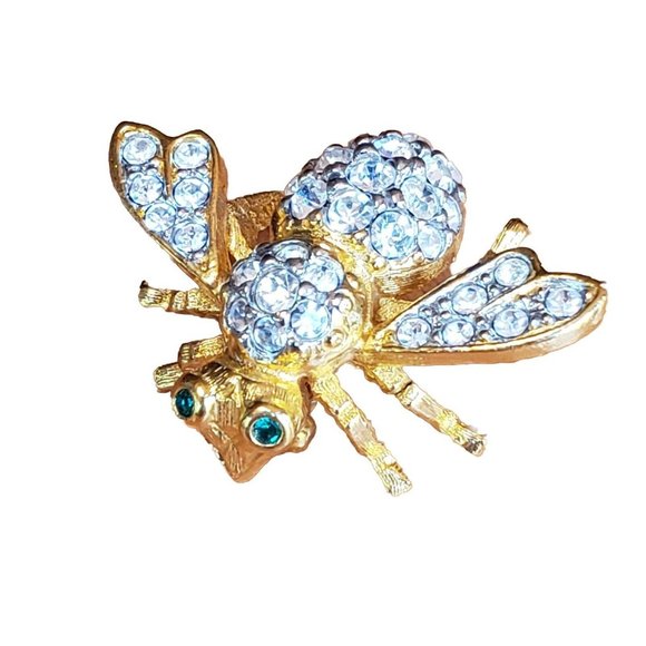 Vintage Joan Rivers Clear Rhinestone Gold Tone Bee Pin - Picture 9 of 9